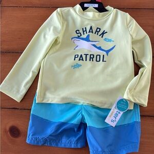 NWT Carter's boy Shark Patrol bathing suit Set - Yellow and Blue shark patrol 2T